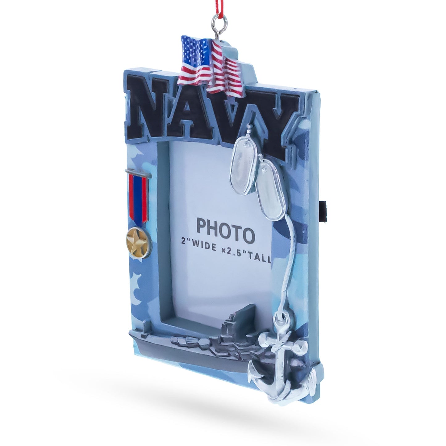 Navy Photo Frame Resin Christmas Ornament