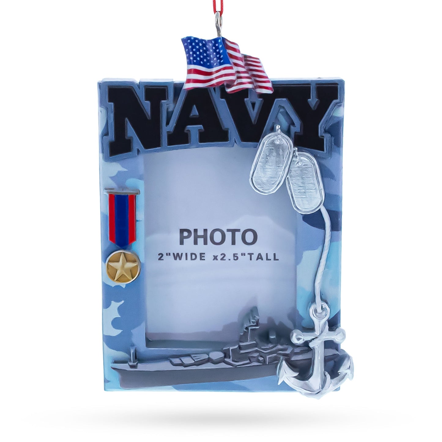 Navy Photo Frame Resin Christmas Ornament