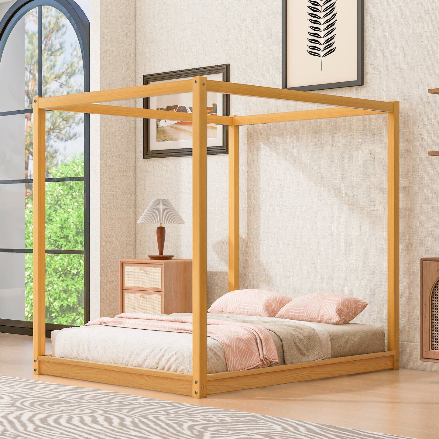 Queen Size Canopy Platform Bed with Support Legs
