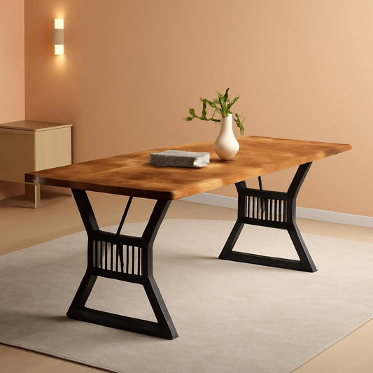 70.8 Inch Farmhouse Dining Table With Heavy Duty Metal Legs