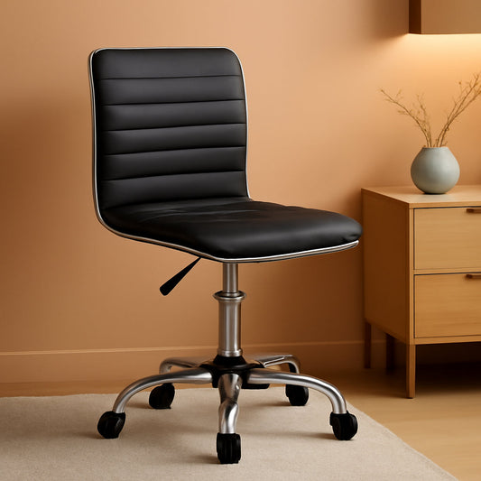 Adjustable Armless PU Leather Office Chair Swivel Black