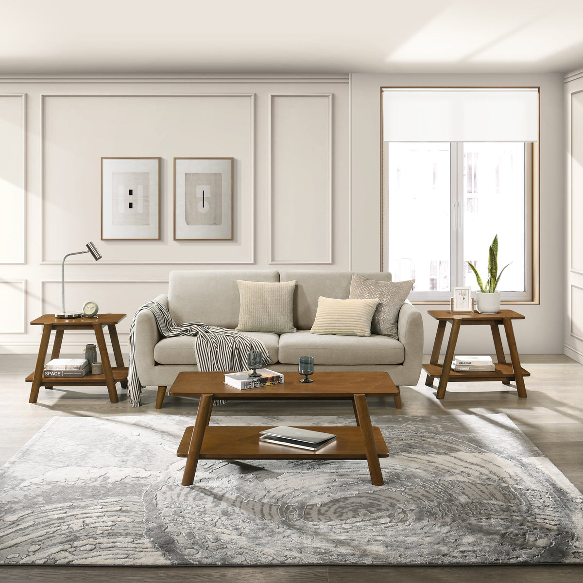 Metz Mid-Century Modern Wood Shelf 3-Piece Coffee Table Set