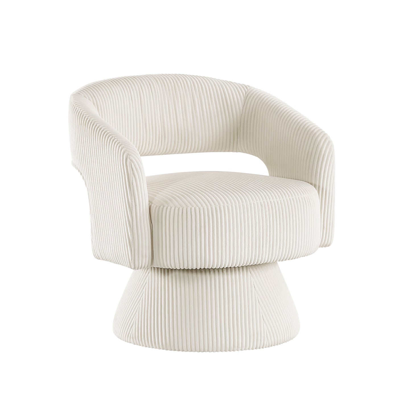 Modern Luxurious Swivel Accent Chair Beige Soft Corduroy Plush Seating Solid Wood Stylish Home Furniture 1pc