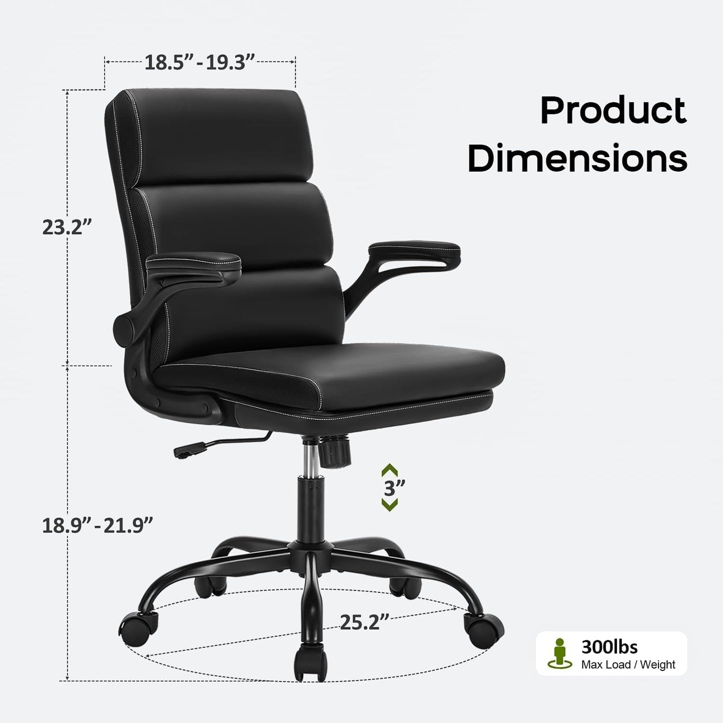 Bonded Leather Office Chair With Flip Up Arms Black