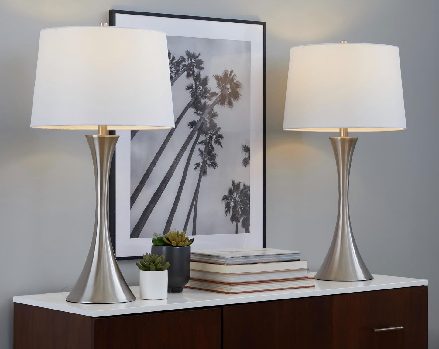 29" Contemporary Metal Table Lamp in Brushed Nickel
