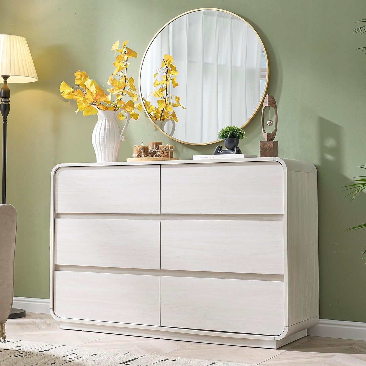 47 Inch White Dresser With Six Drawers Anti Tip Design