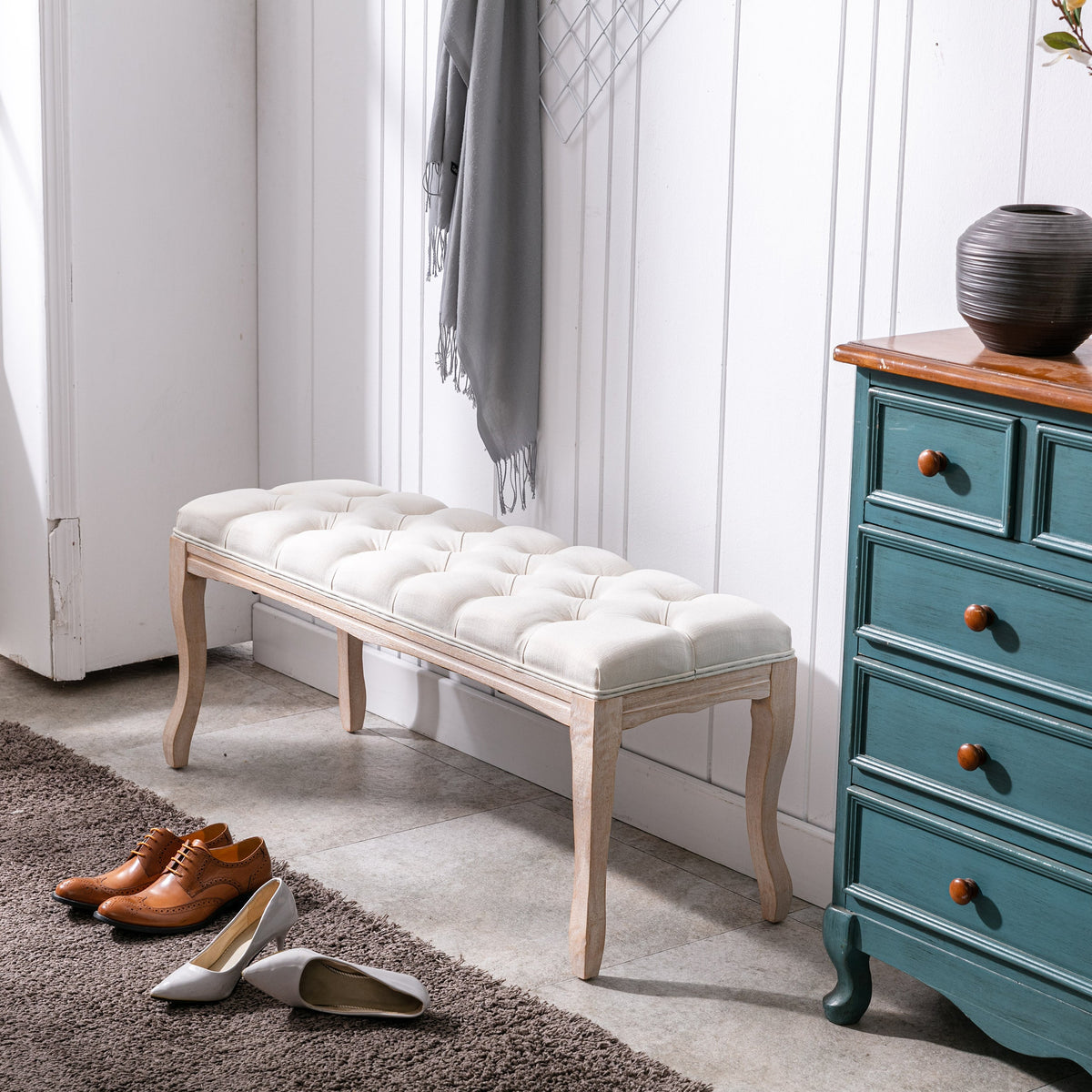 French Vintage Tufted Entryway Bench