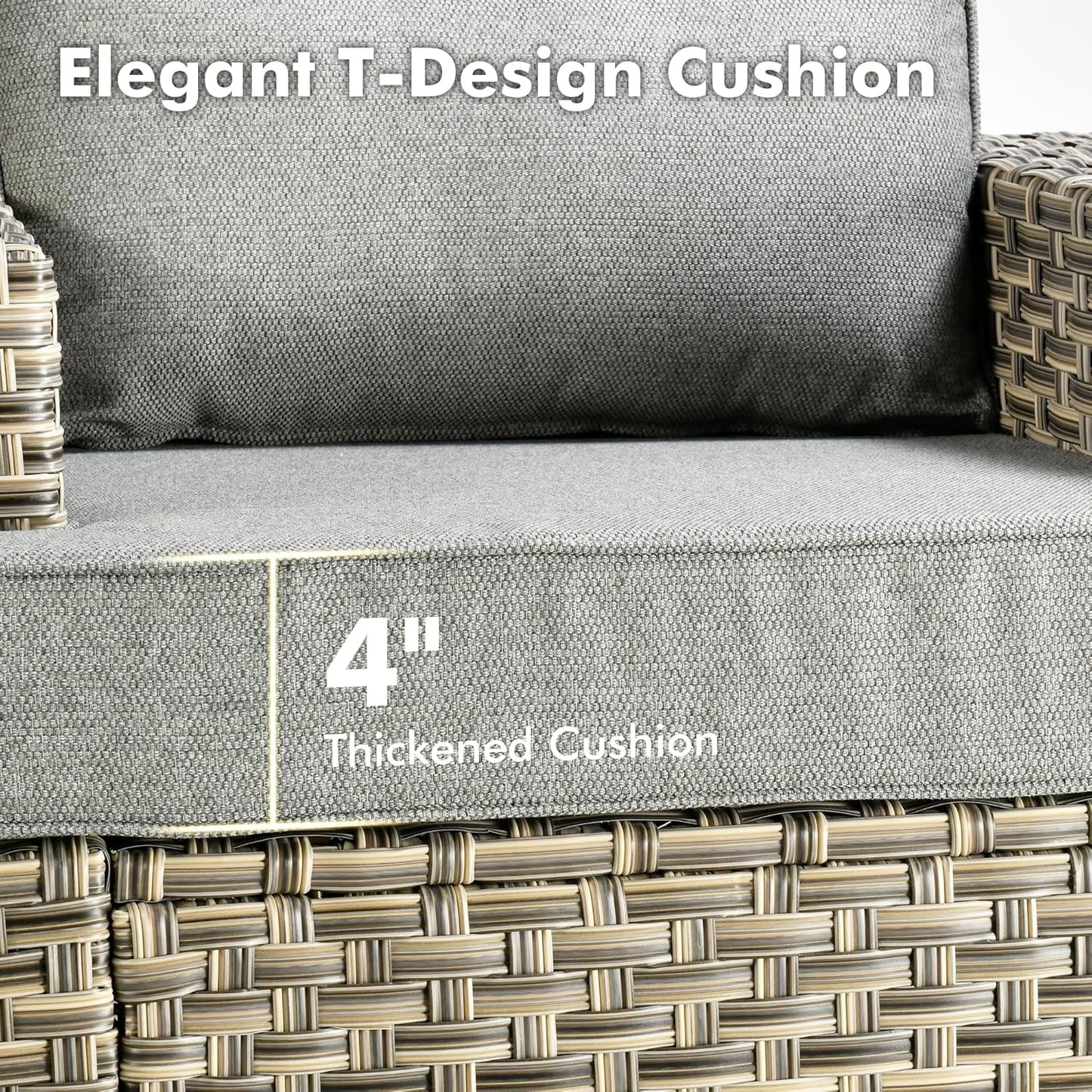 Dark Gray Wicker Patio Furniture Set 6 Pieces Cushioned