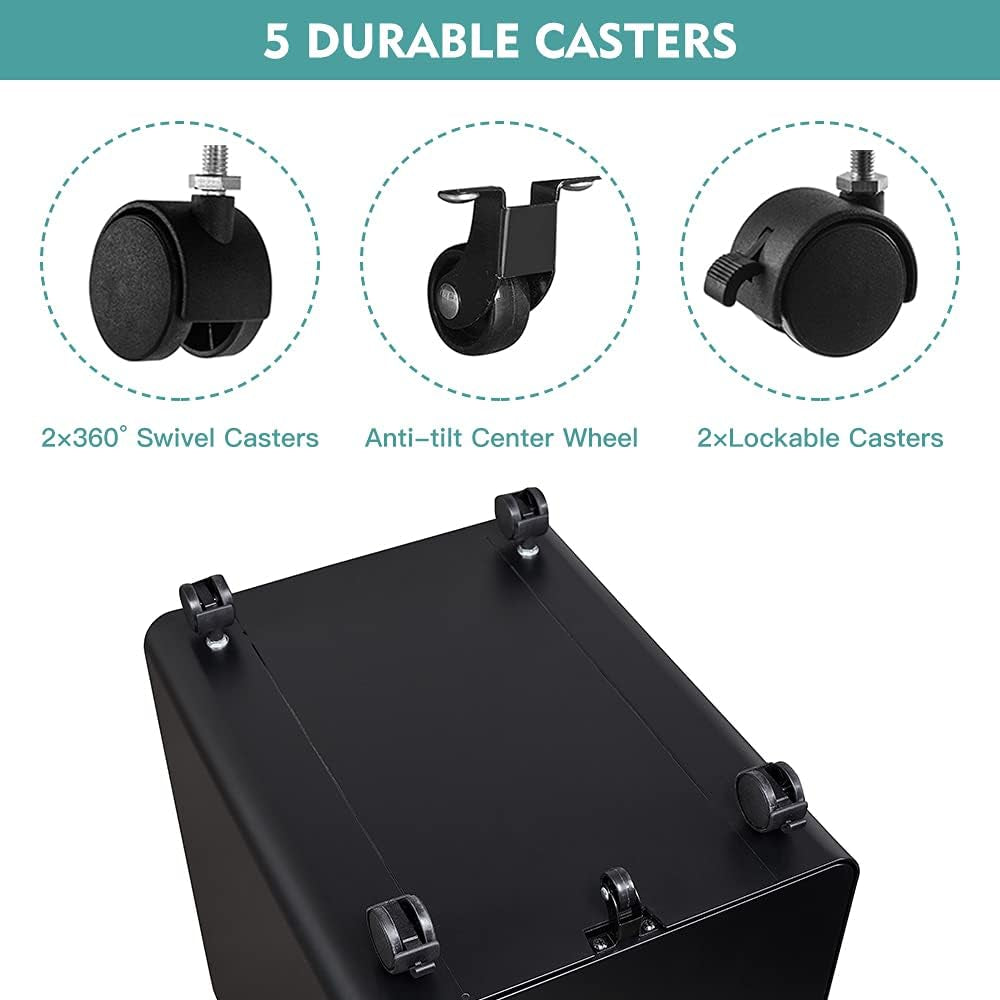 Mobile 3 Drawer Filing Cabinet With Lock Black Rolling