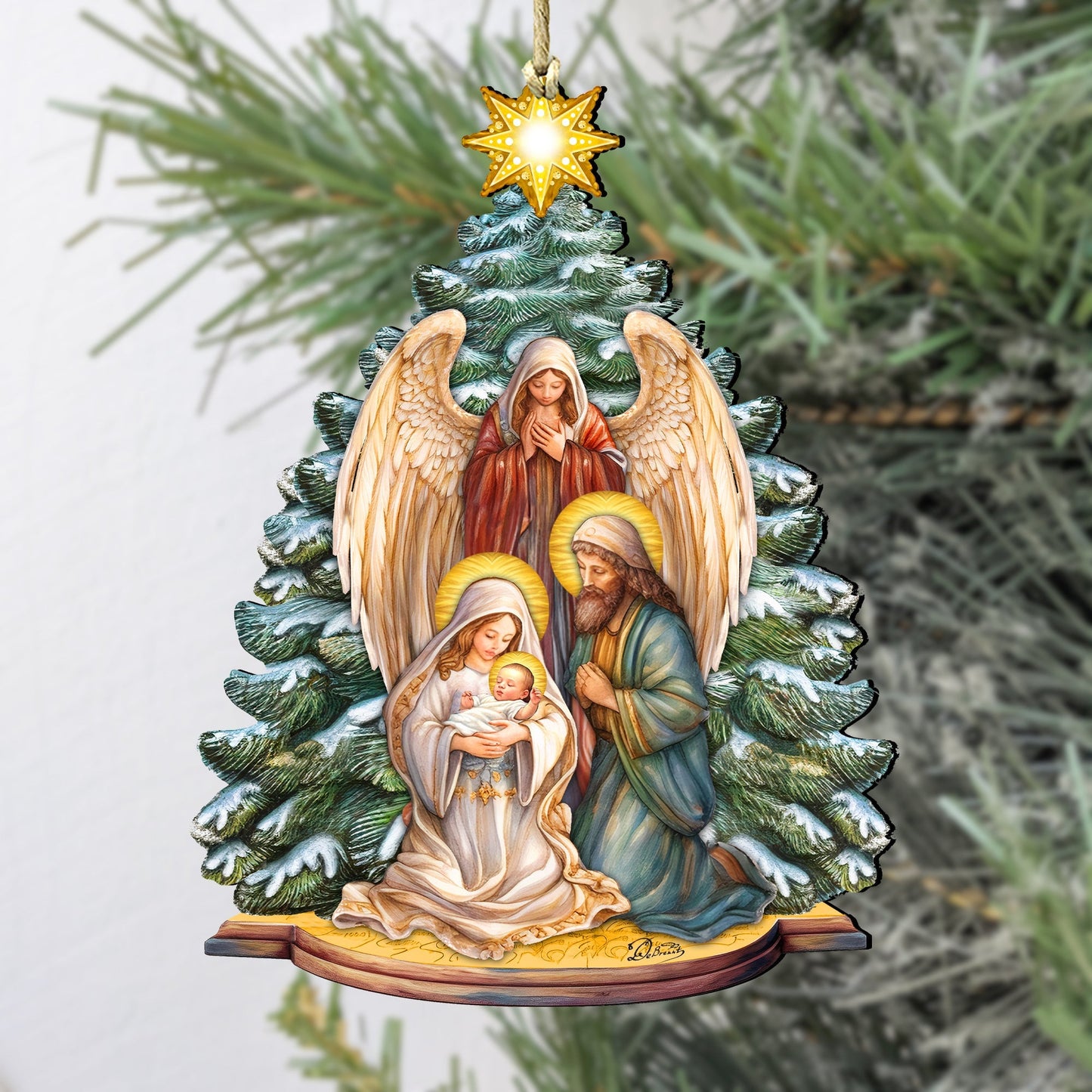 Holy Family Nativity Wooden Ornaments by G. DeBrekht Nativity Holiday Decor - 8611042