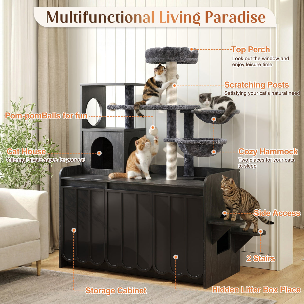 50.6" Cat Tree with Litter Box Enclosure