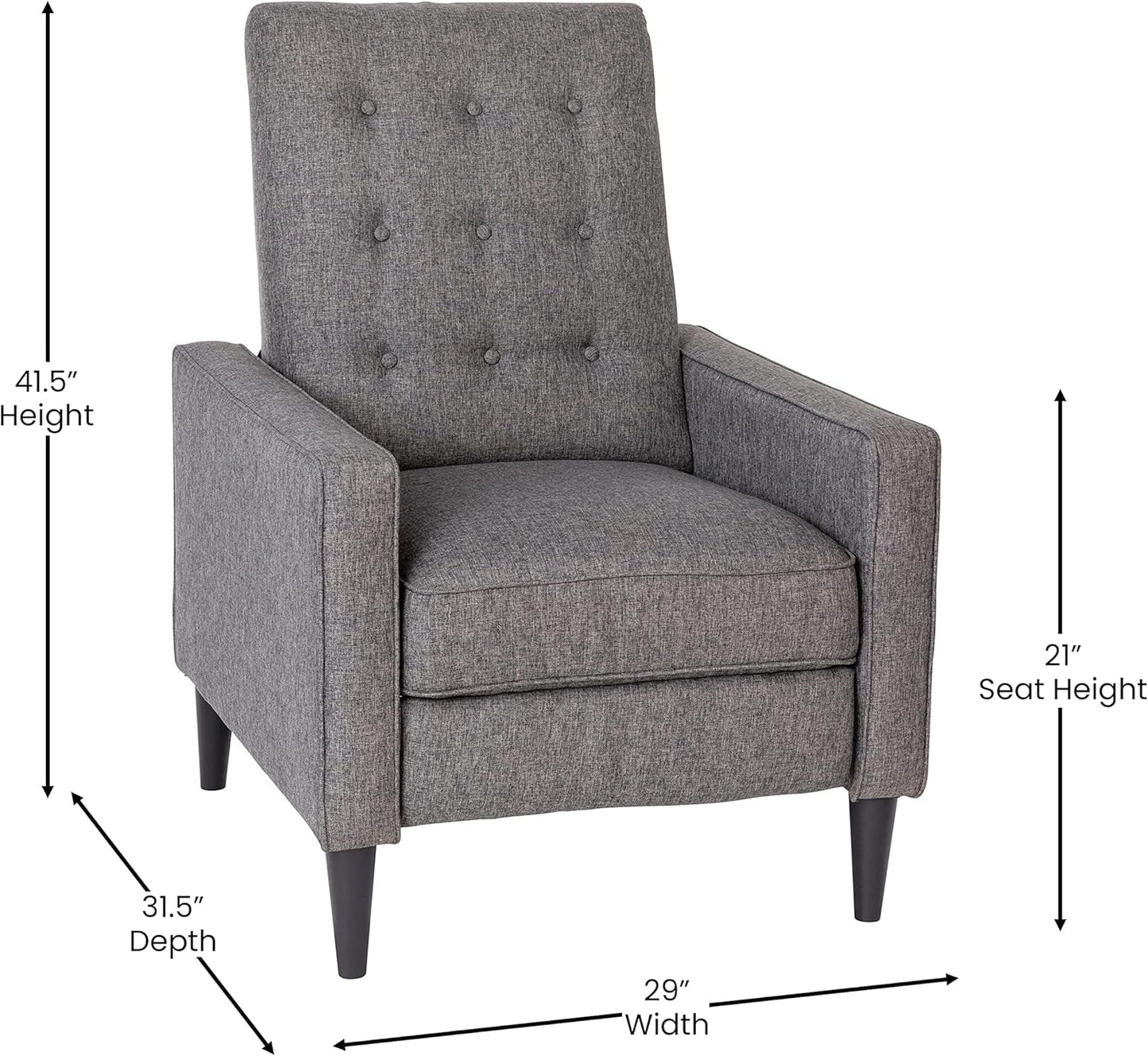 Ezra Pushback Recliner Gray Fabric Mid Century Modern