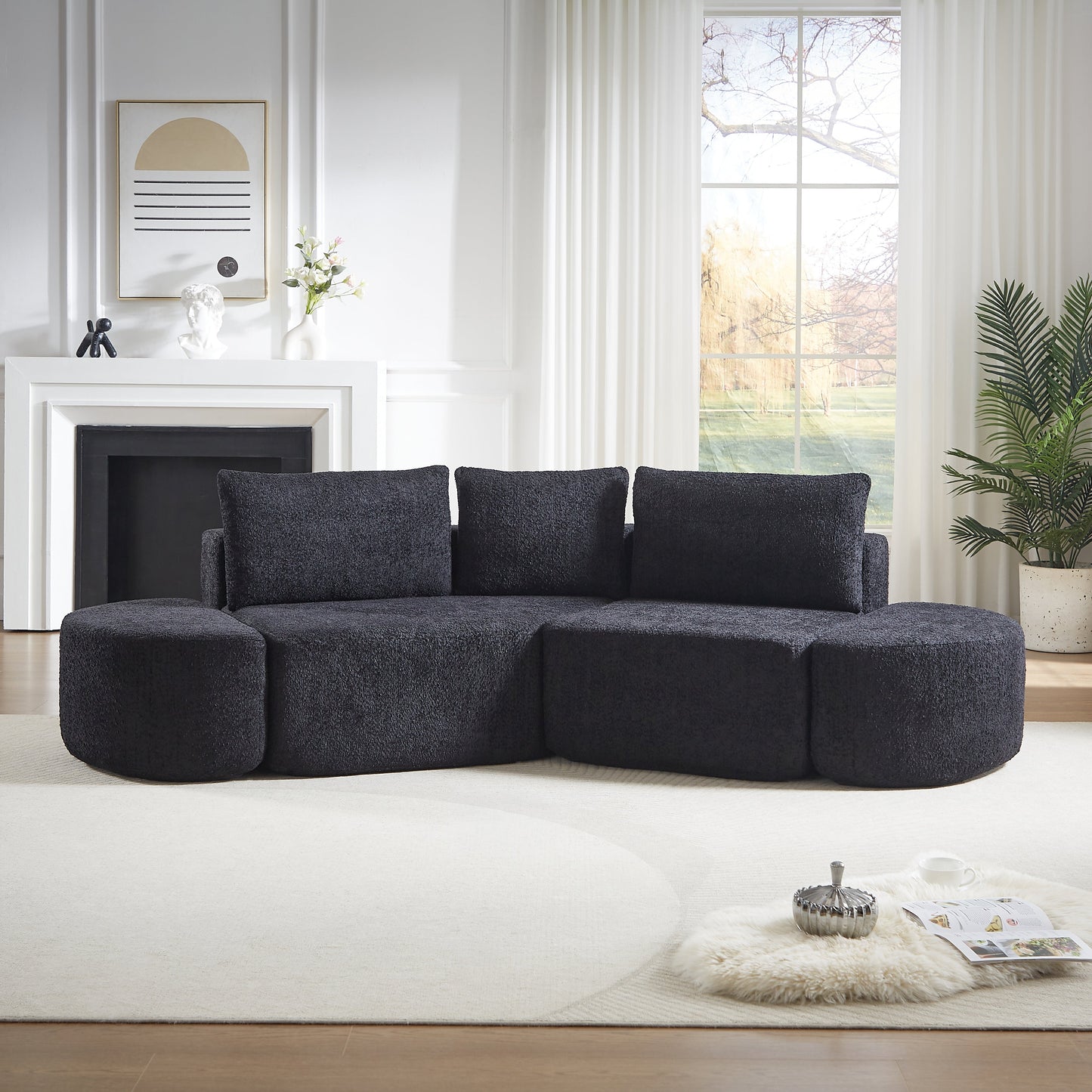 106.3-Inch V-Shaped Modular Sofa Set in Chenille Fabric