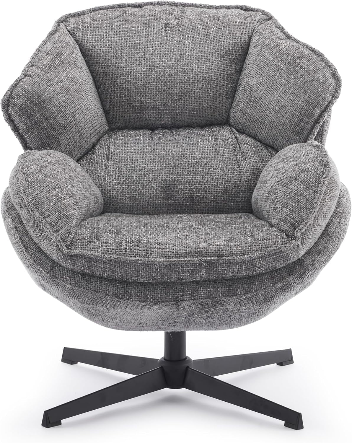 Gray Swivel Upholstered Accent Chair With Metal Legs
