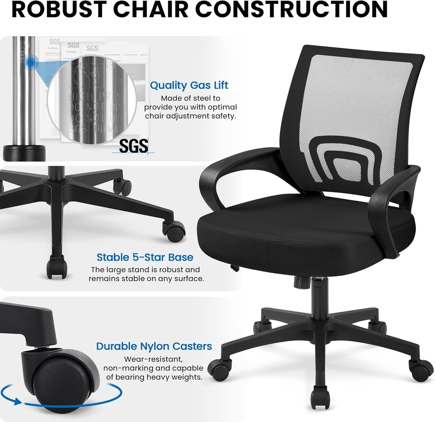Ergonomic Mesh Office Chair Black Height Adjustable 2 Pack