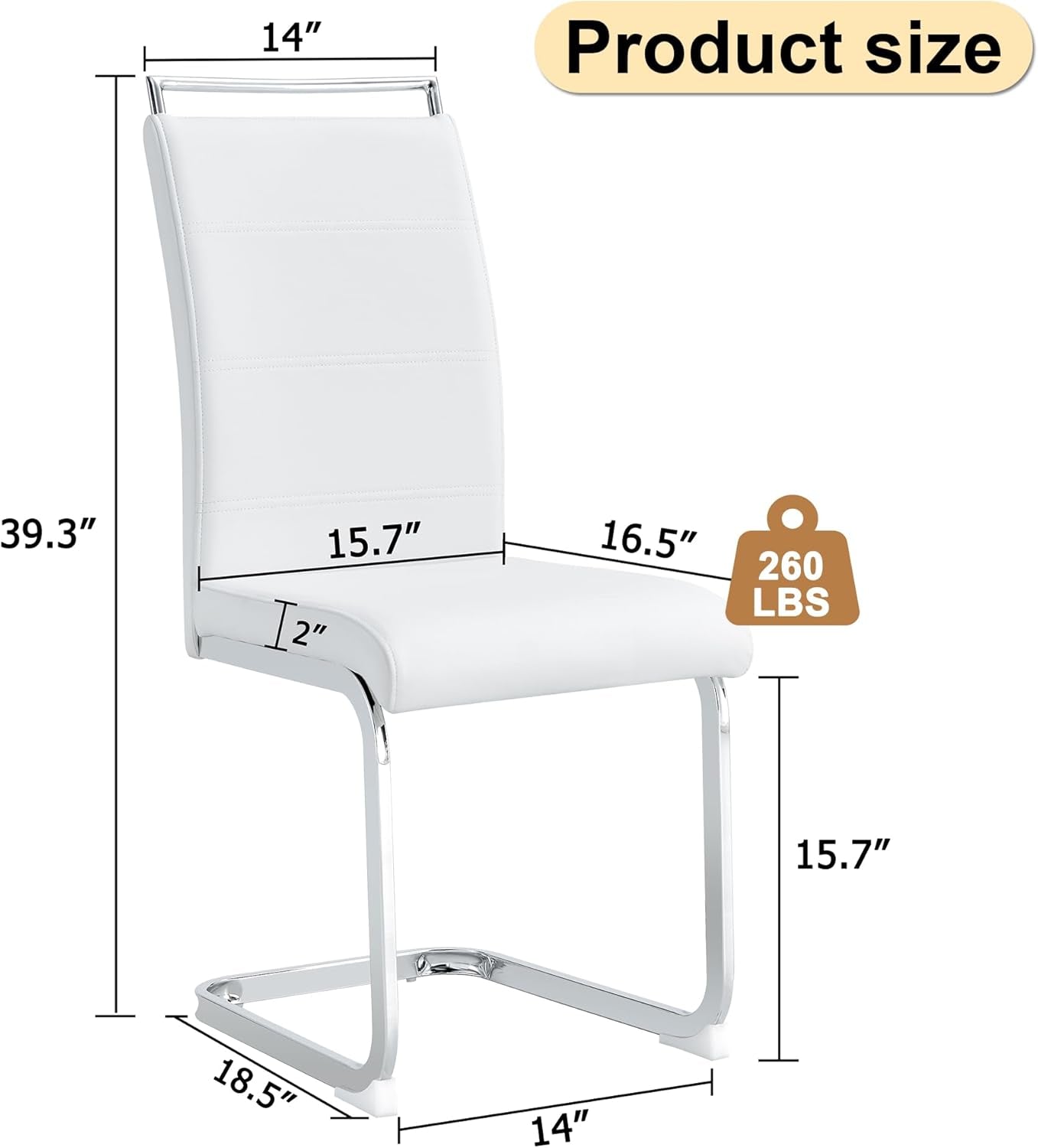 White PU Leather Dining Chair Set High Back Upholstered
