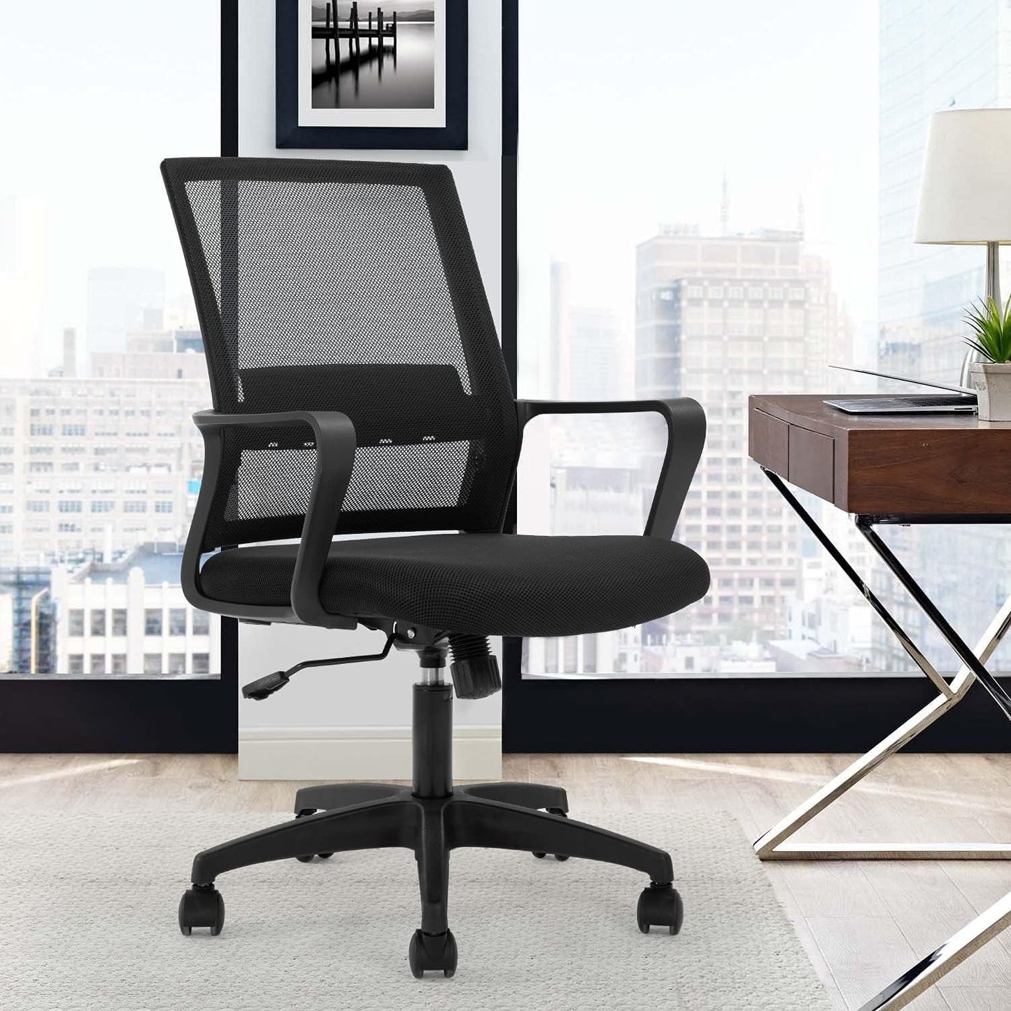 Black Ergonomic Mid Back Mesh Office Chair With Lumbar