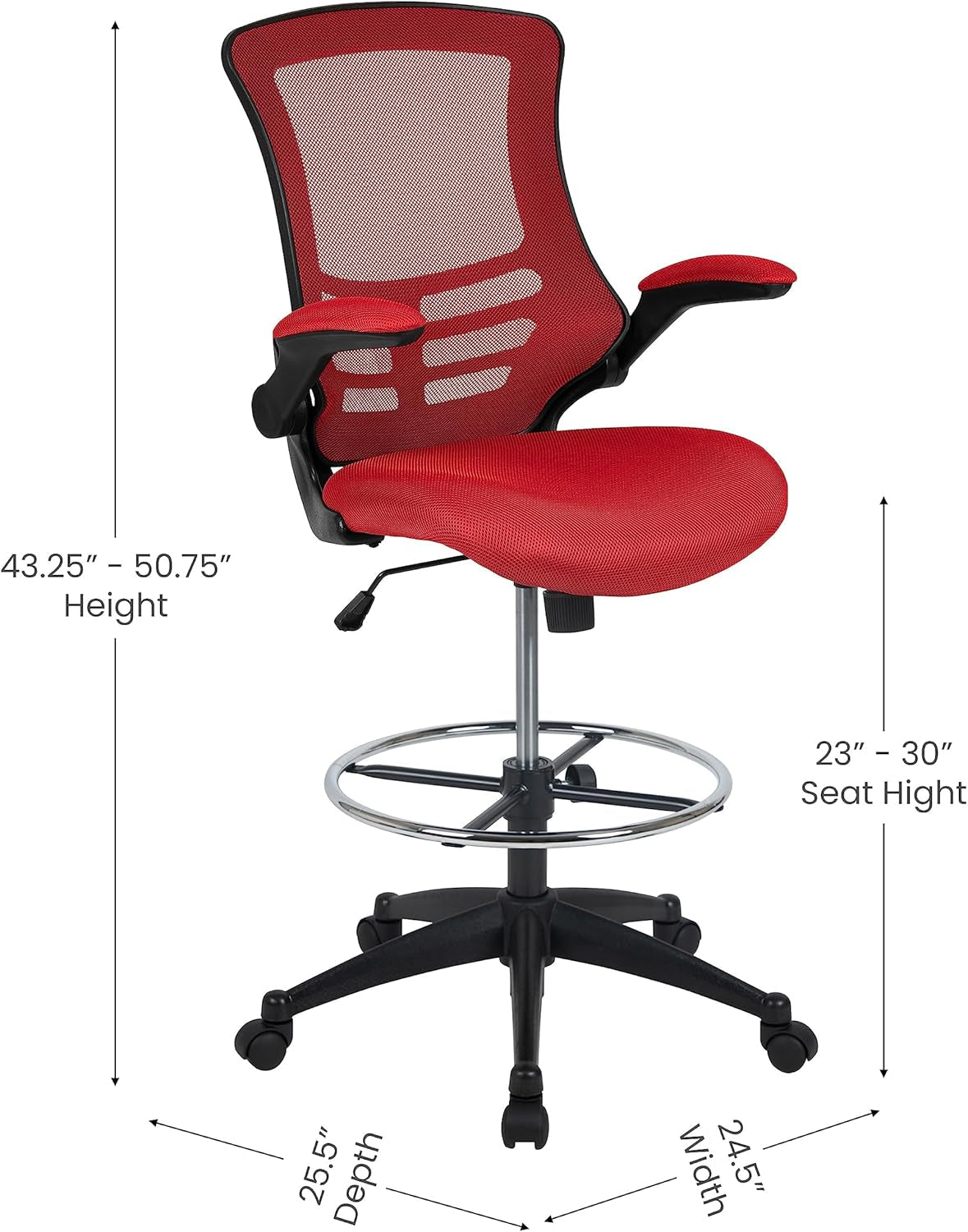 Kelista Red Mid Back Swivel Office Chair With Flip Armrests