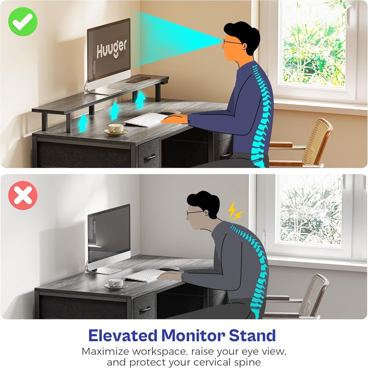 47 Inch Computer Desk With 4 Drawers And Led Lights
