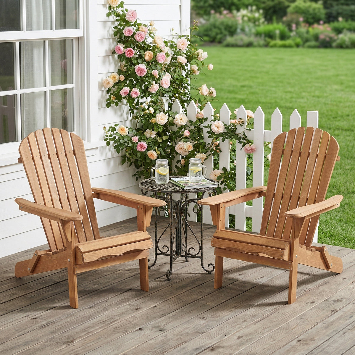 Outdoor Wooden Folding Adirondack Chair Set of 2