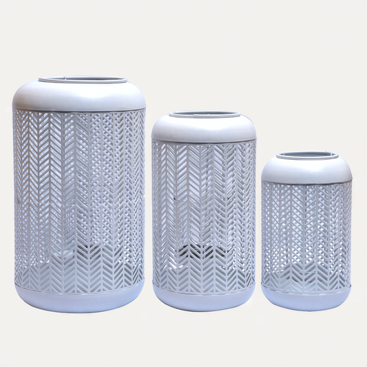 Glass Candle Holder Lantern – White Lattice Pattern Compact Basket Weave Lantern