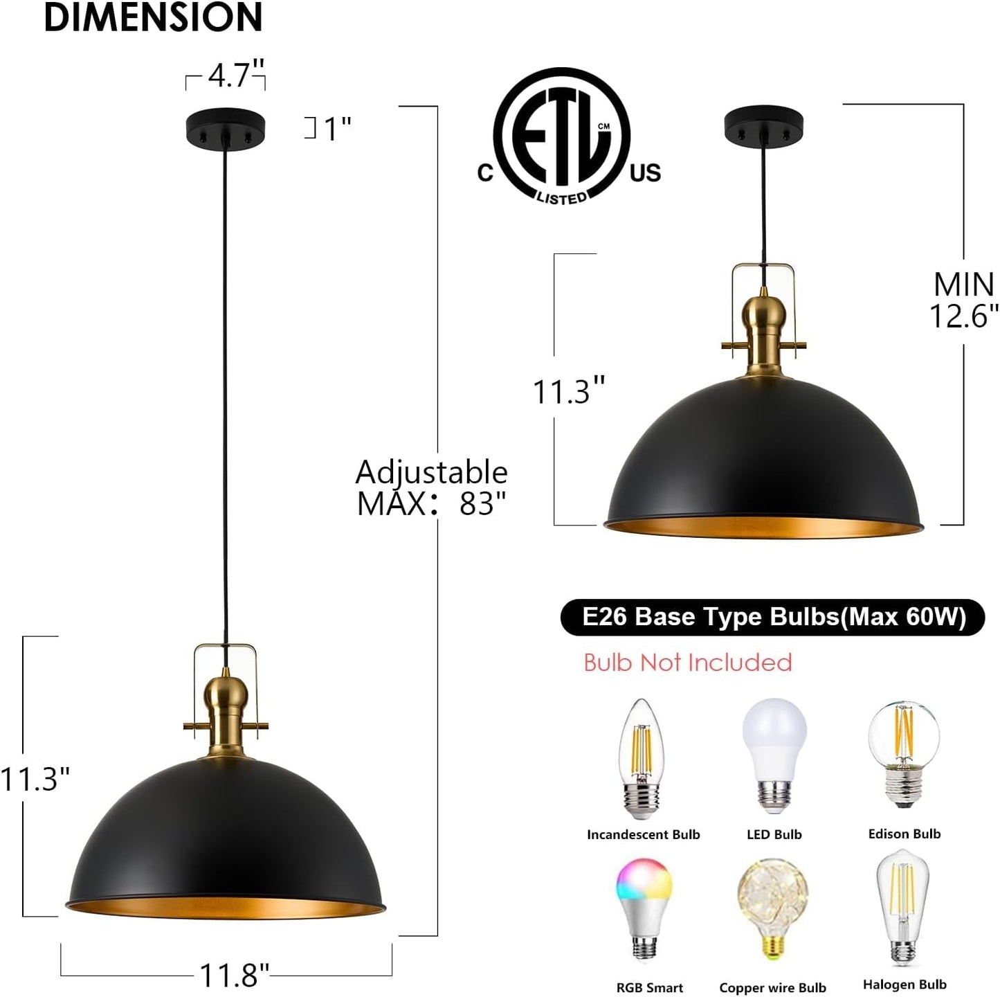 12 Inch Farmhouse Dome Pendant Lights