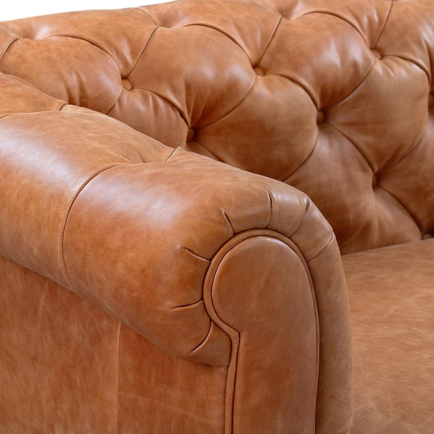 Lyon 87.4 Inch Cognac Tan Sofa Full Grain Leather Finish