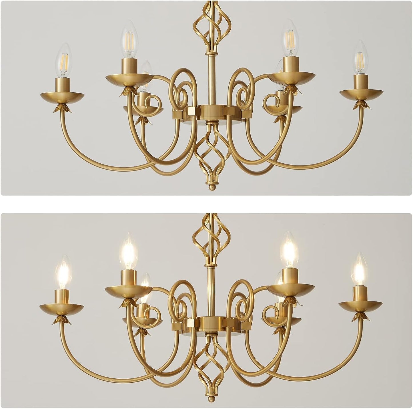 Gold Six Light Chandelier Pendant 26 Inch Dining Light