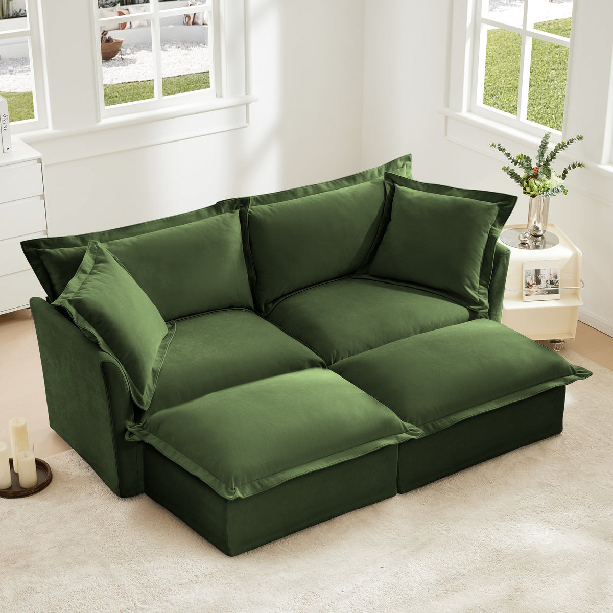 Slipcovered 2 Seater Sofa with 2 Ottomans