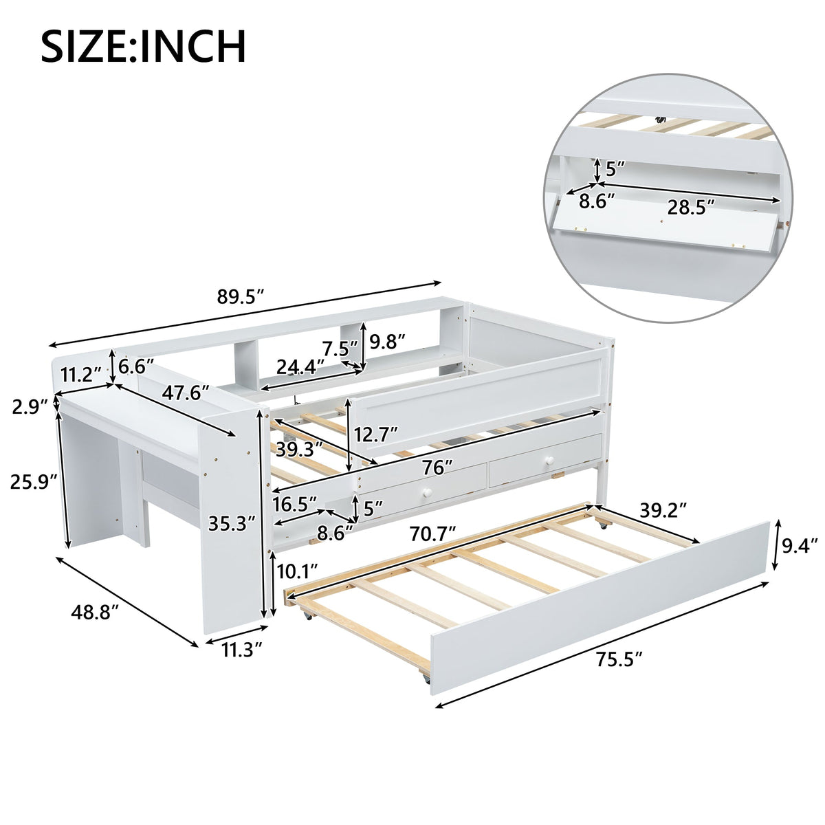 Multi-Functional Twin Daybed with Drawers and Trundle