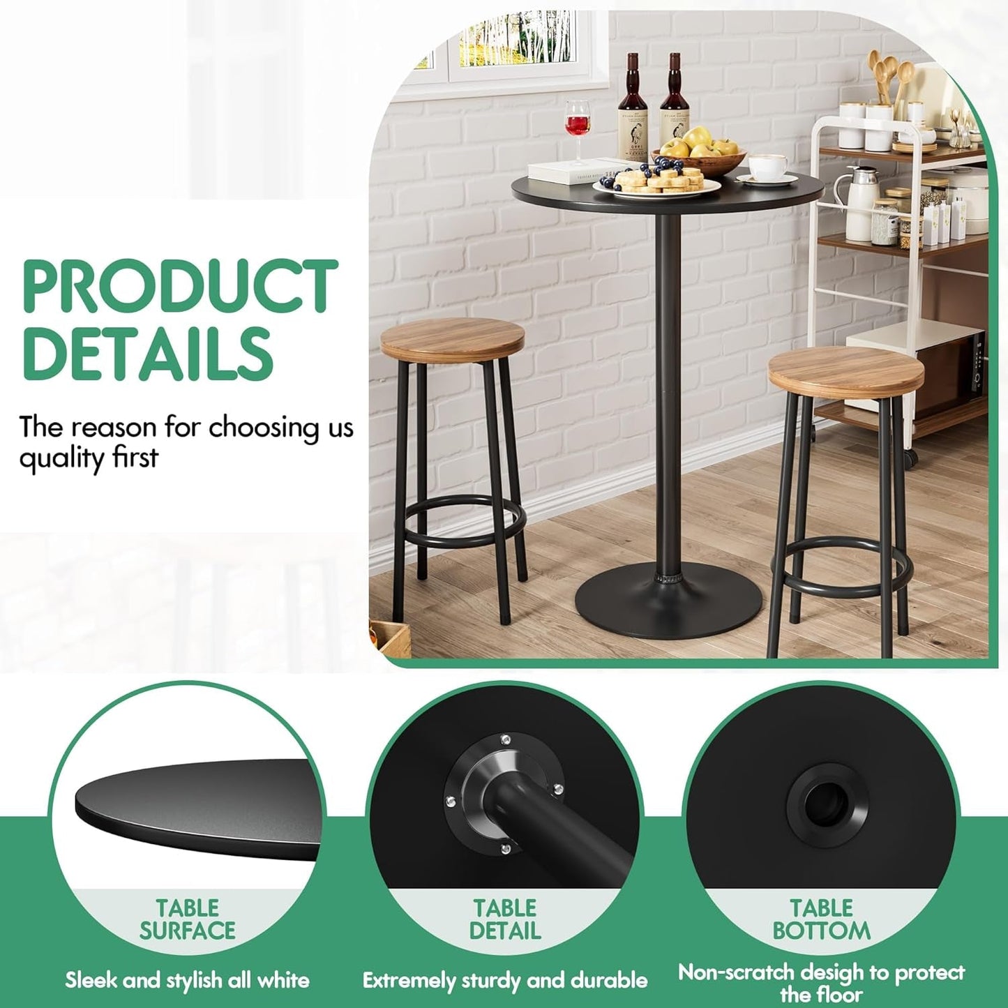 Black Circular Bar Table Water proof Coated Metal Base