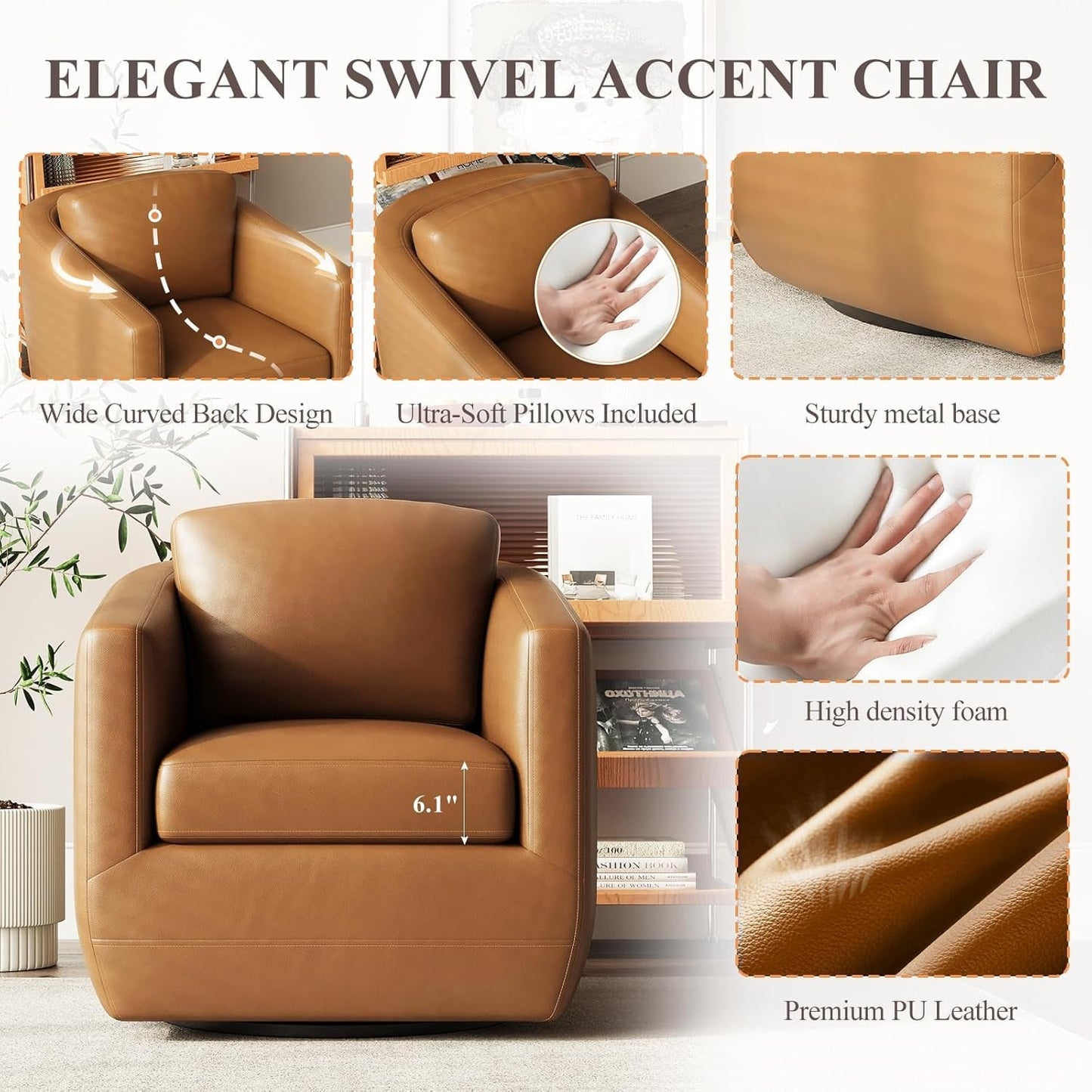 Brown 360 Degree Swivel Premium Upholstered Chairs