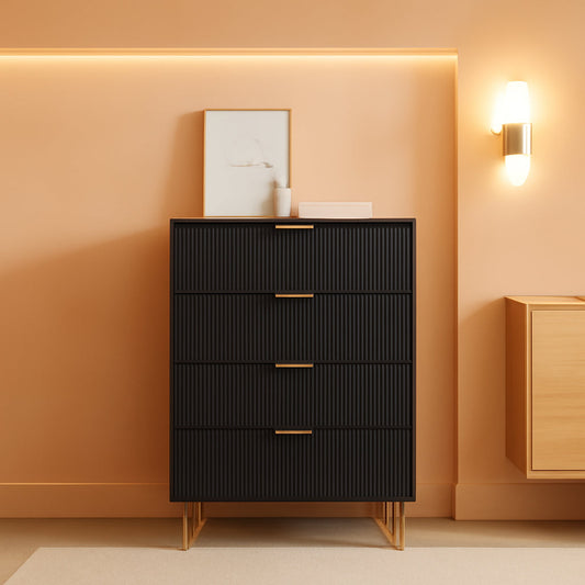 Four Drawer Dresser With Industrial Metal Legs Black