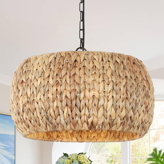 5 Light Farmhouse Rattan Chandelier Natural Water Hyacinth Shade