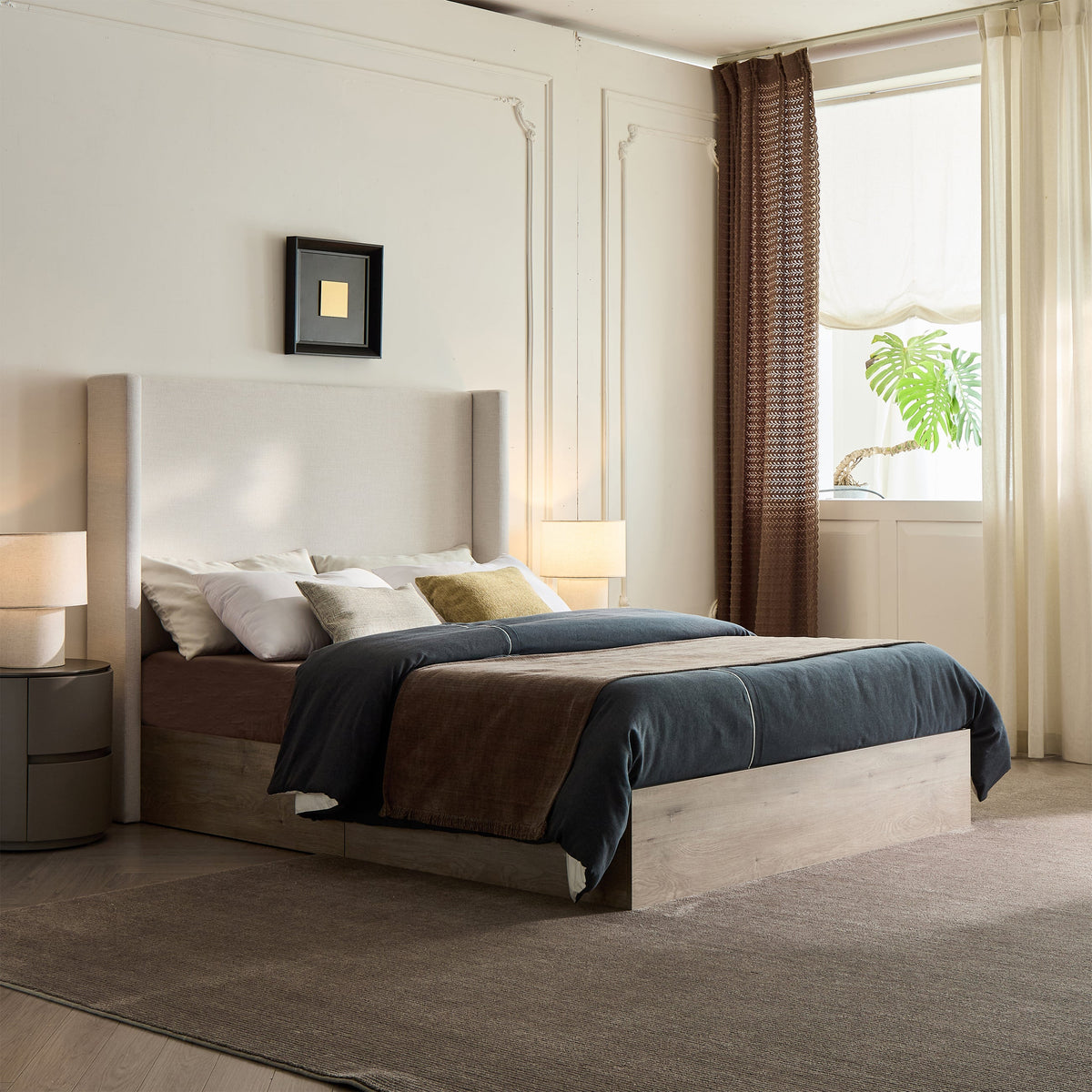 Shelton Upholstered Wingback Bed