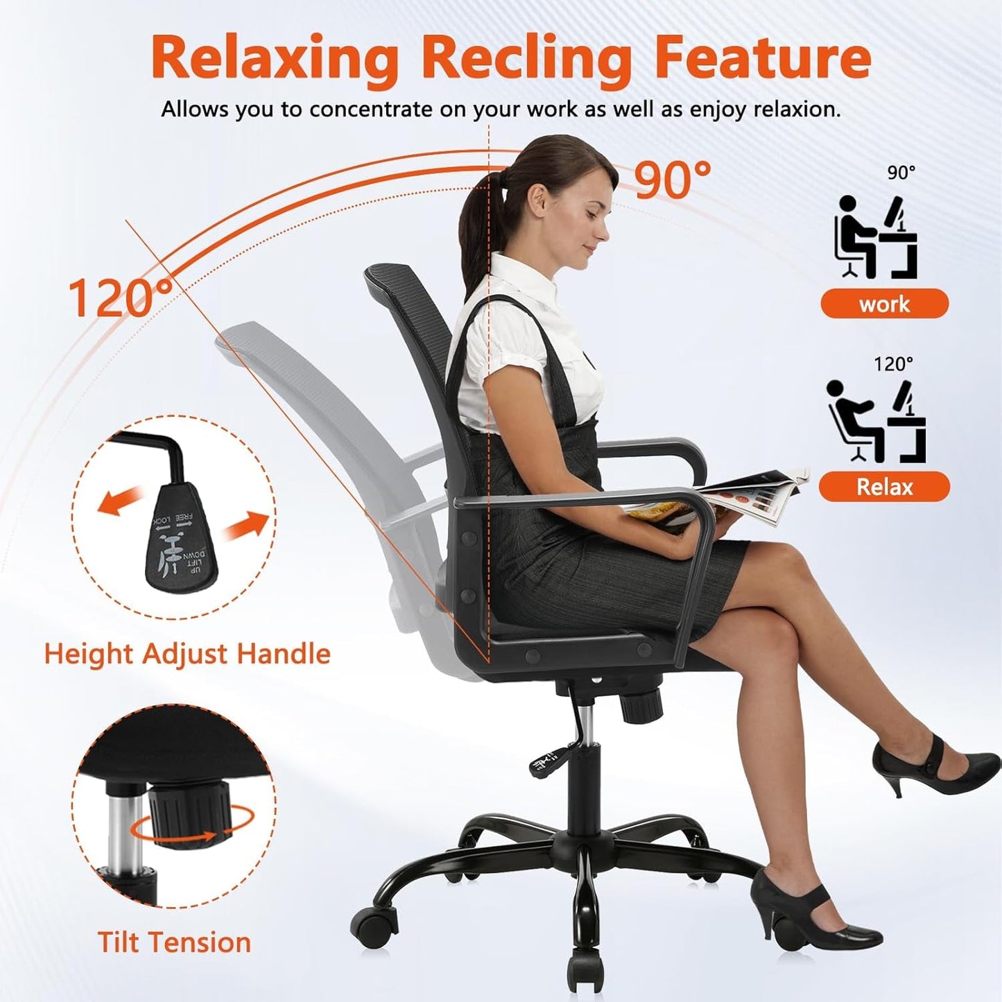 Ergonomic Black Mesh Office Chairs 4 Pack Lumbar Support