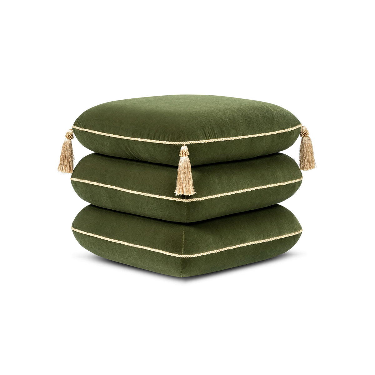 Monarch 19.5" Tassled Ottoman, Olive