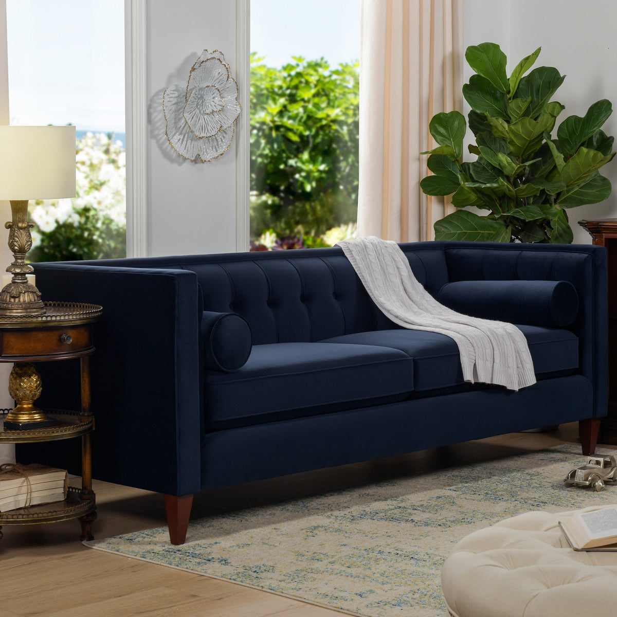 Jack 84" Modern Tuxedo Tufted Sofa, Dark