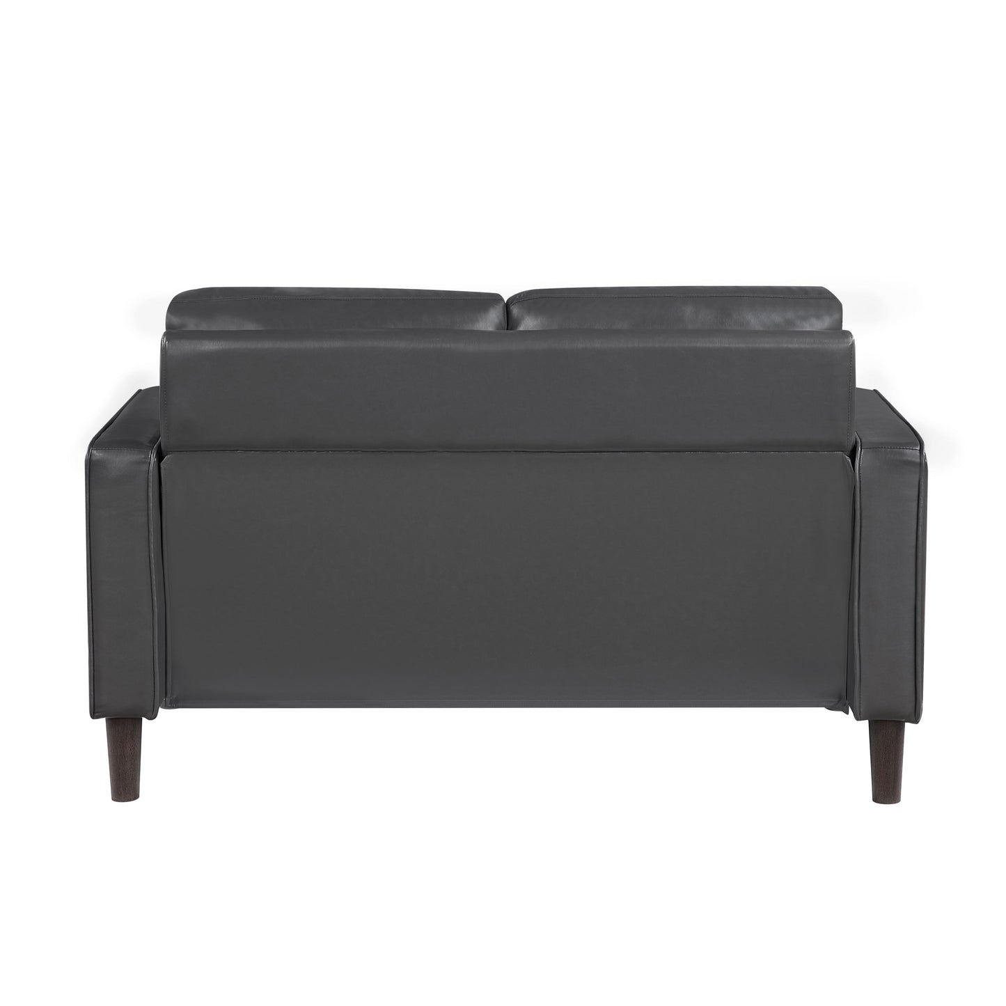 Modern Living Room Furniture 2pc Set Sofa Loveseat Dark Gray Faux Leather Upholstered Cushion Back Seat Solid Wood