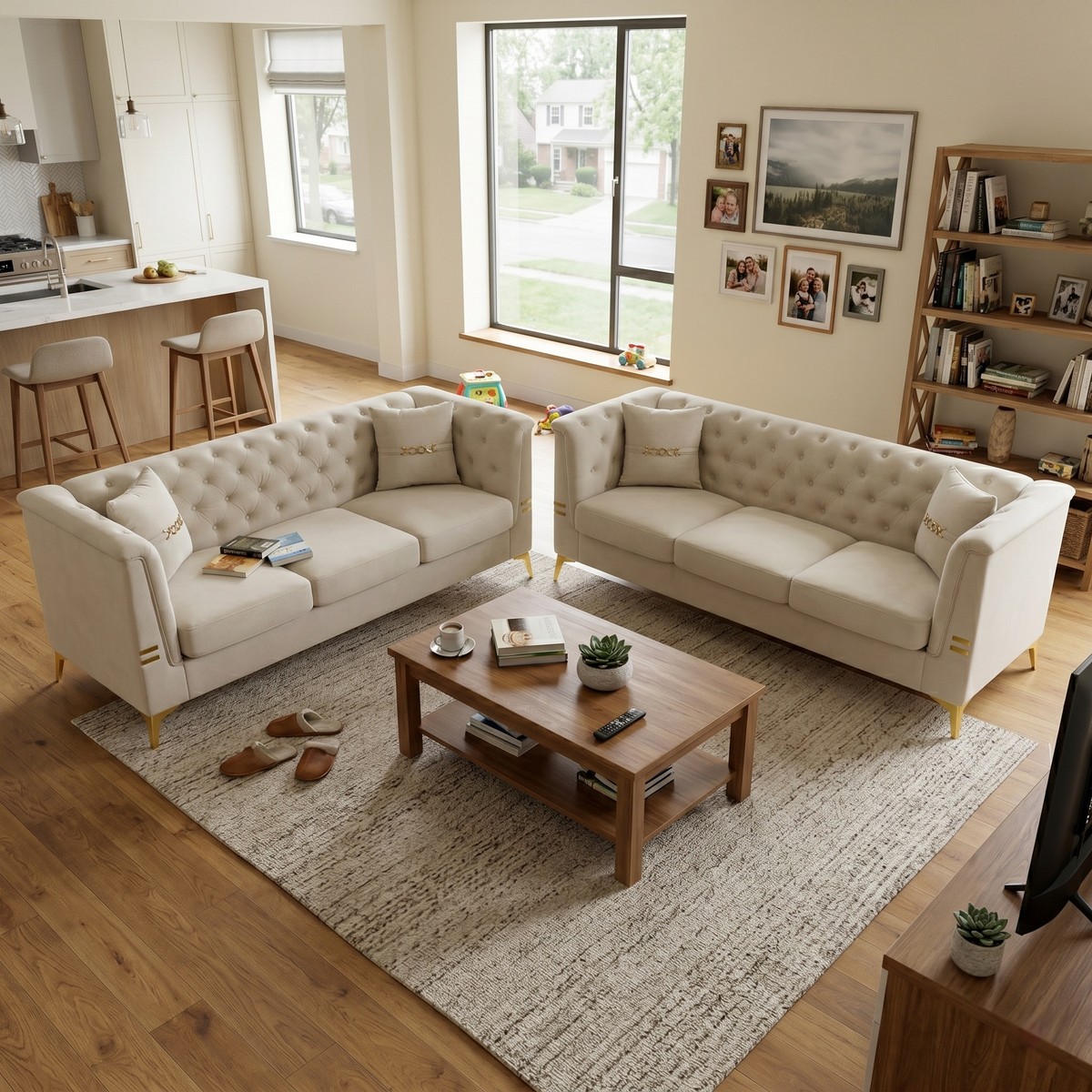 FX-P83-2PC Sofa Set - Modern Velvet Upholstered