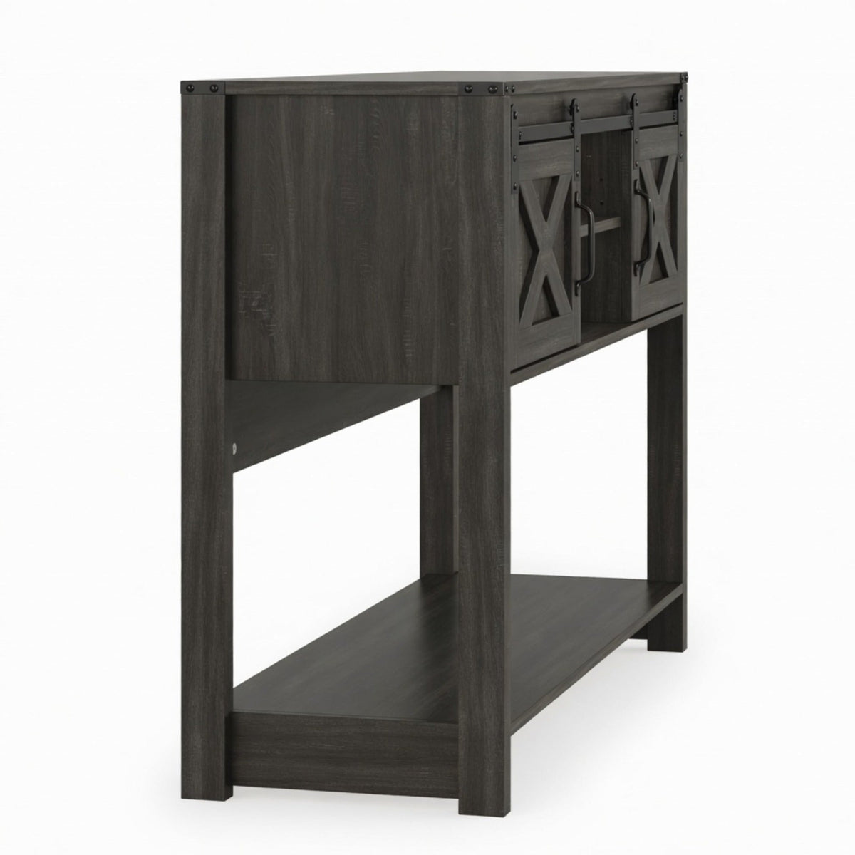 46" Modern Farmhouse Entryway Table with Storage & Sliding Barn Door, Dark