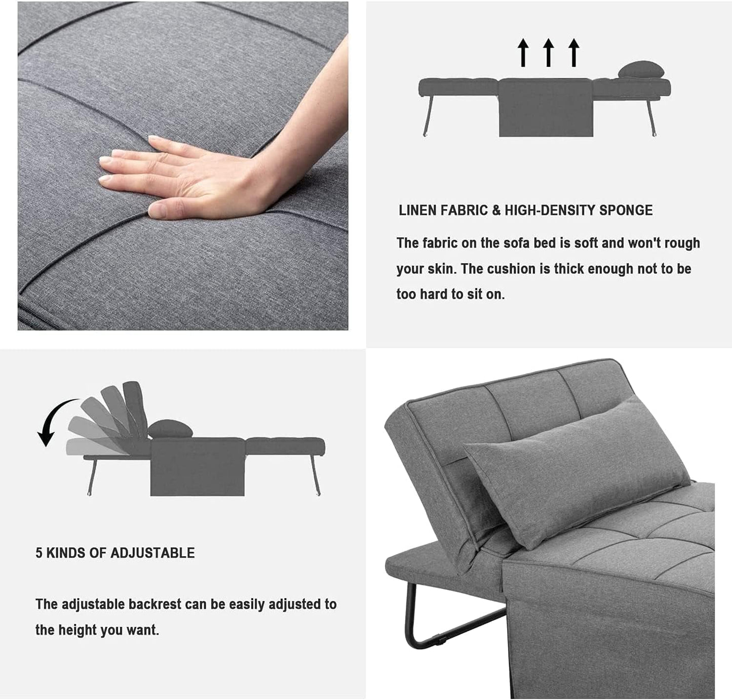 Light Grey Contemporary Convertible Sofa Bed Ottoman