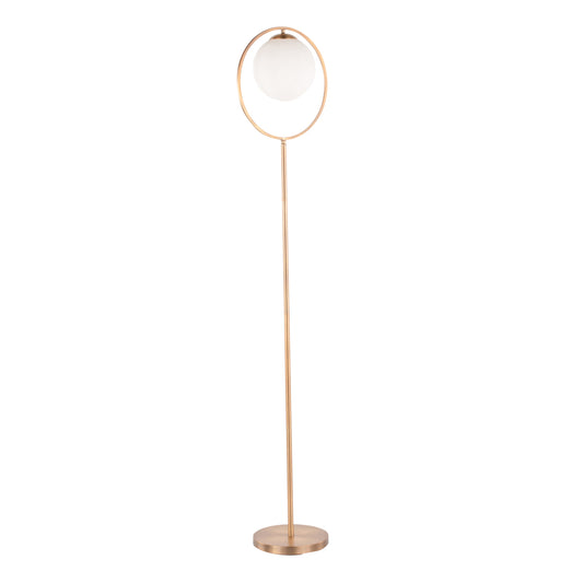 Moon Contemporary Floor Lamp in Gold Metal and Frosted Glass