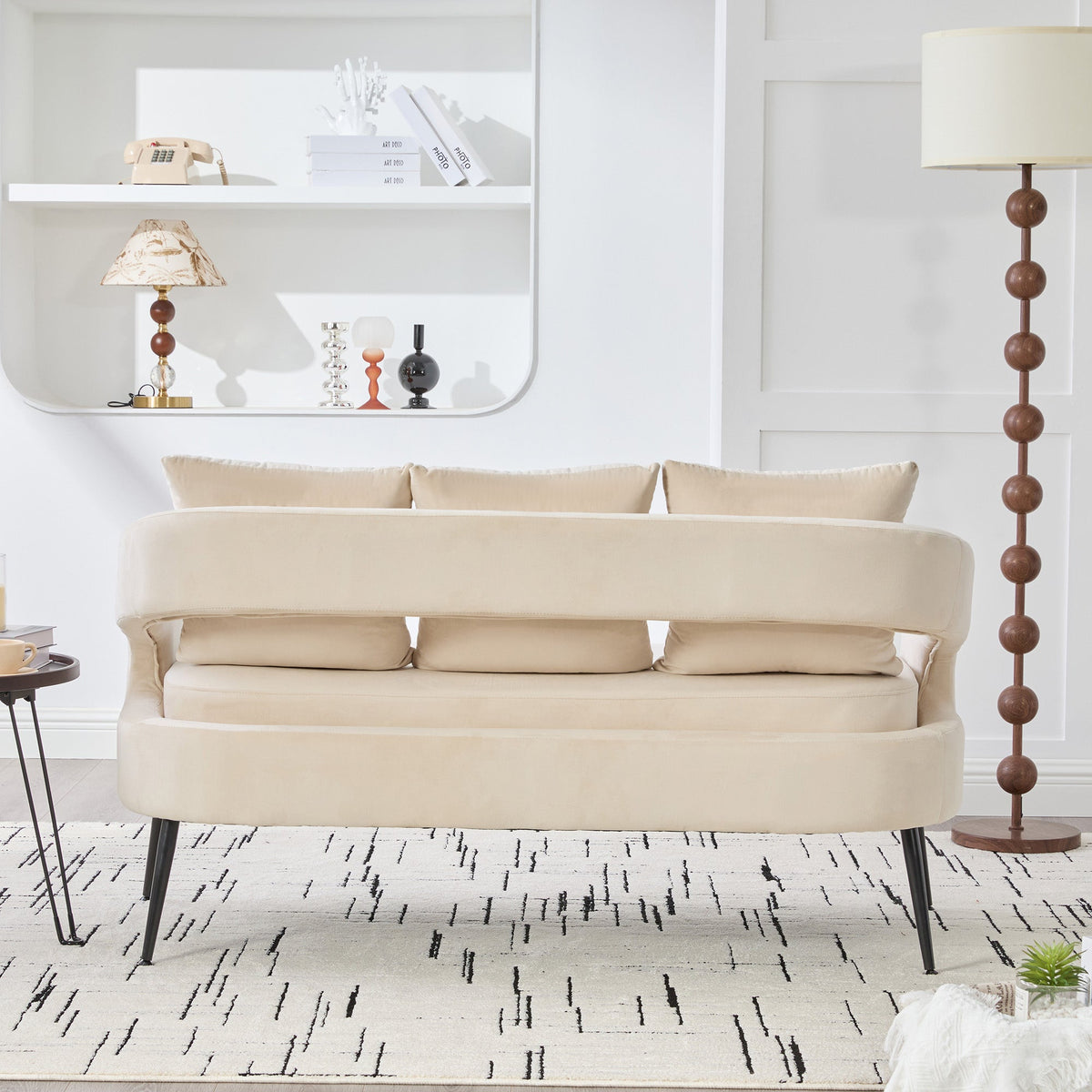 Modern Upholstered Velvet Loveseat Settee with 3 Pillows