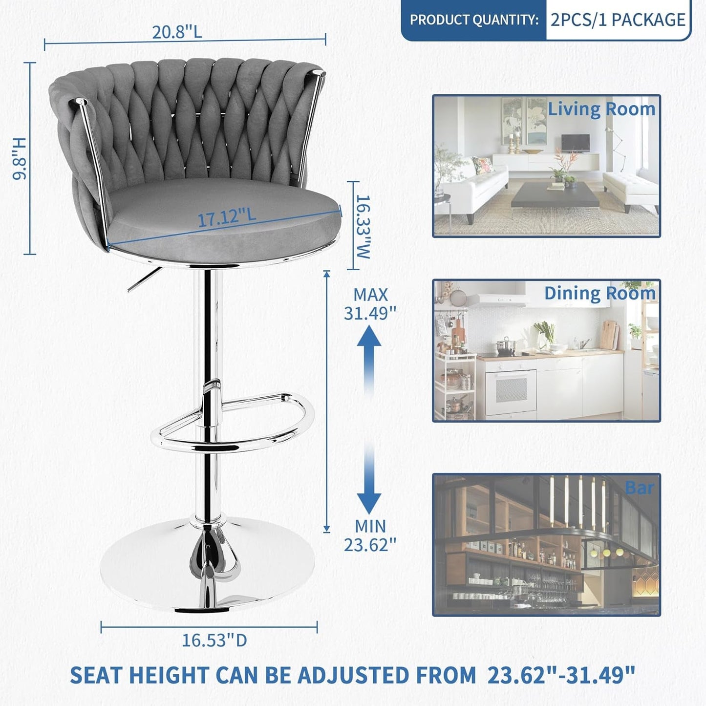 Modern Velvet Swivel Bar Stools Set of Four
