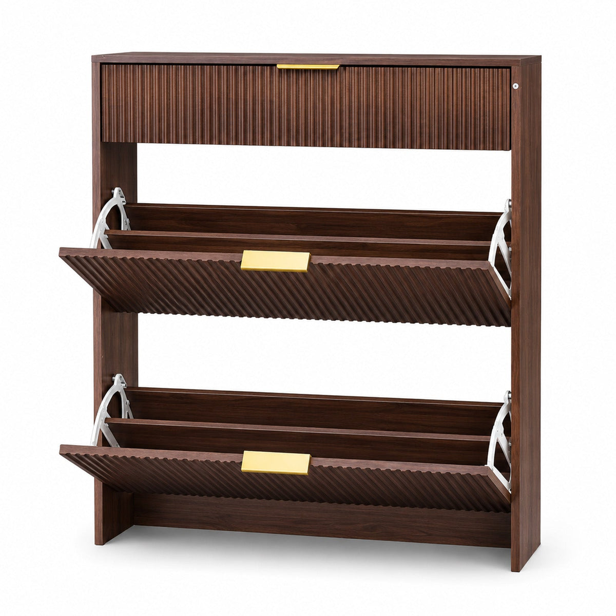 Narrow Fluted Shoe Storage Cabinet for Entryway