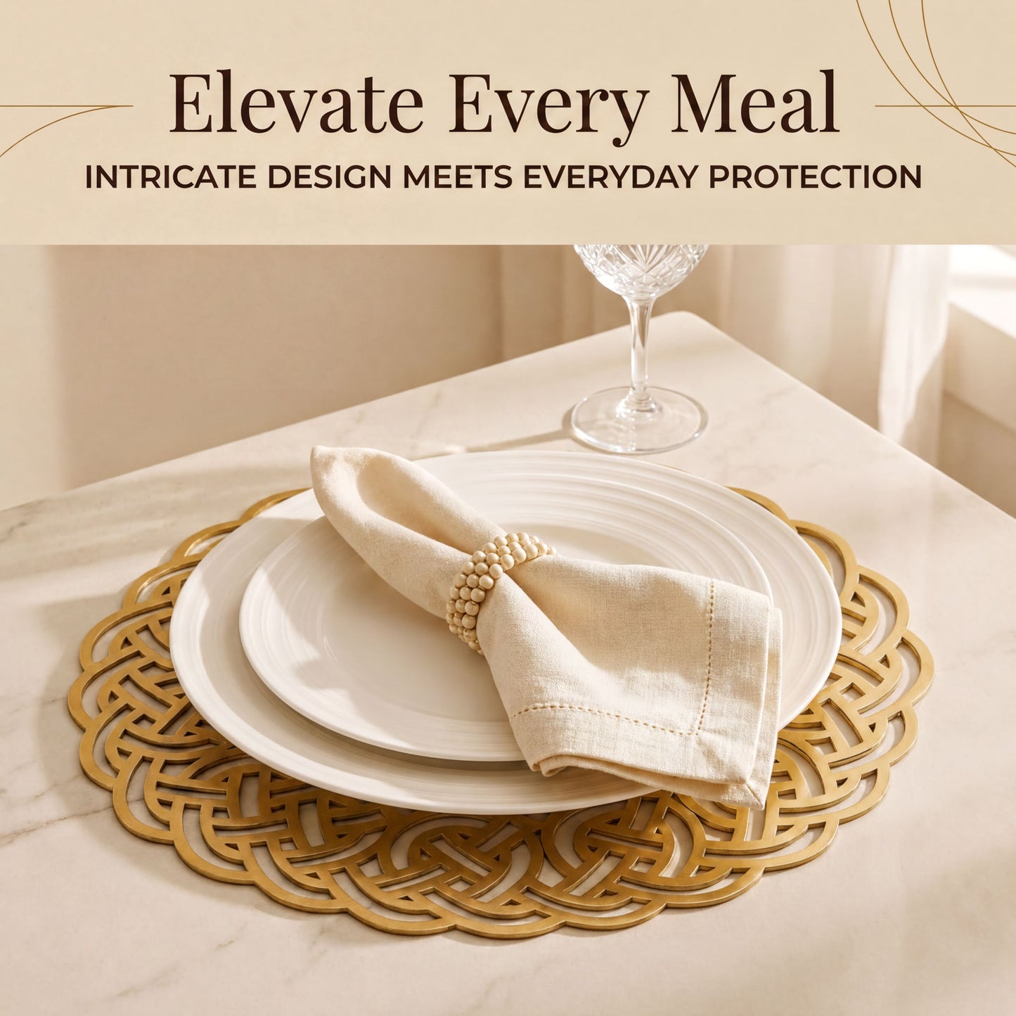 Gold Wooden Trivet – Heat Resistant MDF Wood Carved Placemats for Dining Table