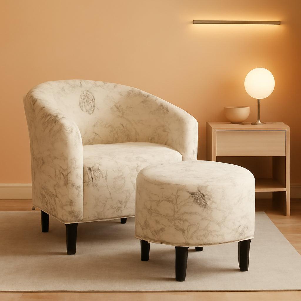 Upholstered Club Chair With Velvet Finish Ottoman Footstool