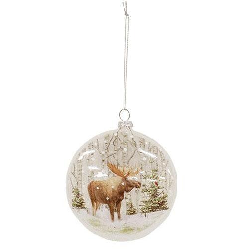 Glass Disk 100mm Ornament - Moose