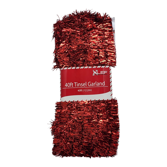 40 Feet Metallic Tinsel Garland - Red